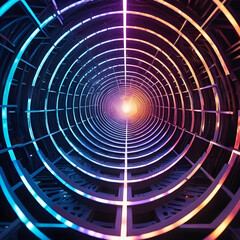 Futuristic Neon-Lit Tunnel Leading to a Bright, Unknown Destination Ahead