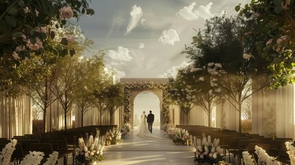 Obraz premium Bride and Groom Walking Down Aisle