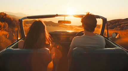 Couple Enjoying Sunset View During Desert Road Trip
