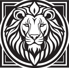 Lion head line art for stencil, decal, tattoo. African wild animal silhouette for shirt sublimation