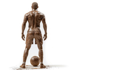 Brown watercolor painting of soccer man player in action view from back