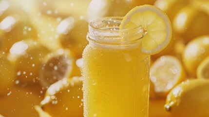 A glass jar filled with freshly squeezed lemon juice a key ingredient in the partys cleansing smoothies.