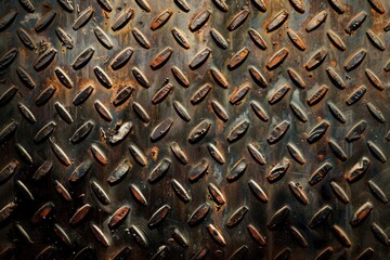 A close up of a rusted metal surface with a pattern of squares