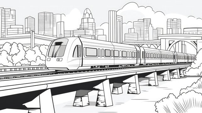 City Outskirts Sketch 🚂 Train on the Outskirts Illustration 🏞️ Urban Transit Scene