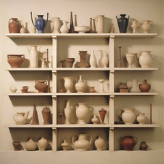  A painting of  shelves  porcelain 