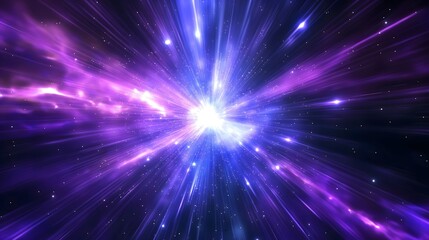 supernova explosion in outer space, white star galaxy emitting rays of blue and purple light
