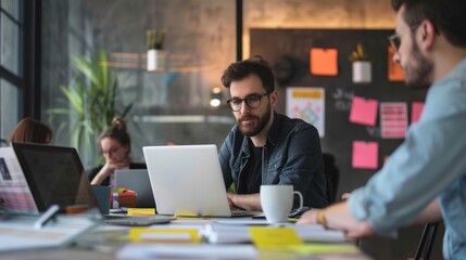 Fototapeta premium An office with project notes: Creative brainstorming and project management