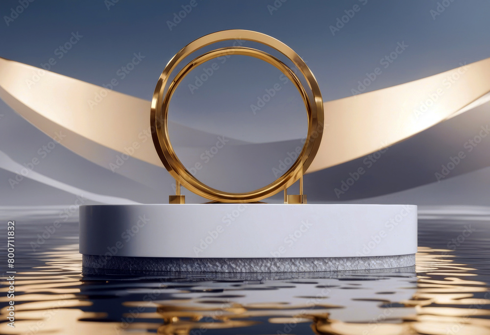 Aufkleber 'white water golden product 3d empty showcase mockup modern render minimal reflection podium ring co