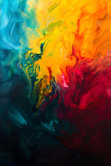 A colorful painting with a lot of different colors and brush strokes. The painting is abstract and has a lot of energy