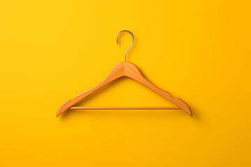 Wooden clothes hanger on yellow background