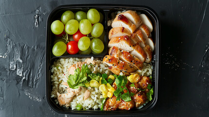 Takeout meal of roast chicken and rice