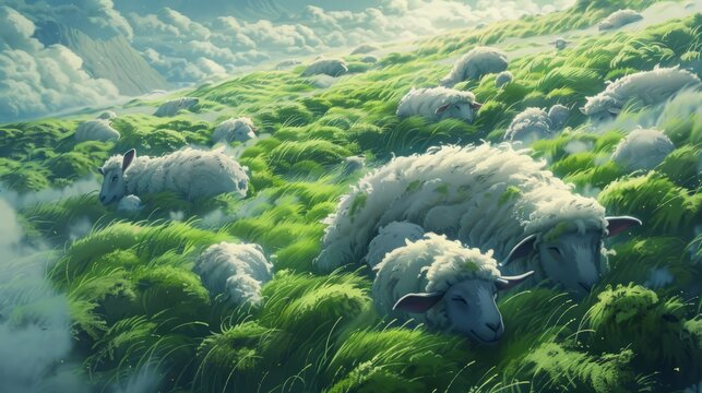 sheep sleeping on grass