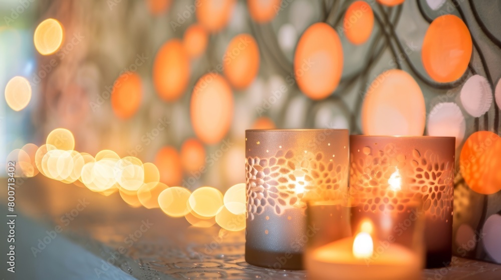 Poster a of bright candles set against a statement wallpaper creating a bold and stylish display in a conte