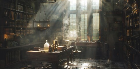 As dawn broke over the horizon beams of sunlight streamed through the windows of the alchemists laboratory illuminating the room and . .