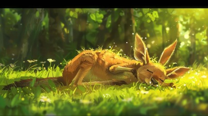kangaroo sleeping on grass