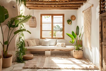Stylish Room Interior with White Walls and Wooden Decor, Illustrating a Modern and Minimalistic Home Design