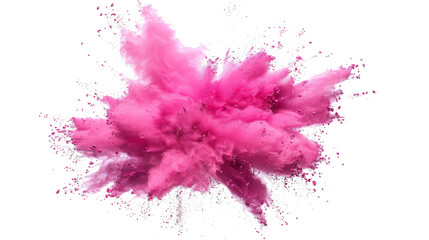 bright pink paint color powder festival explosion burst isolated white background.	