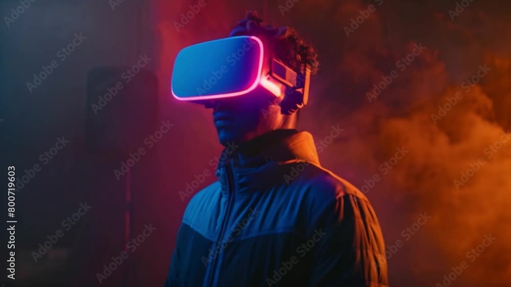Aufkleber man experience virtual reality with headset