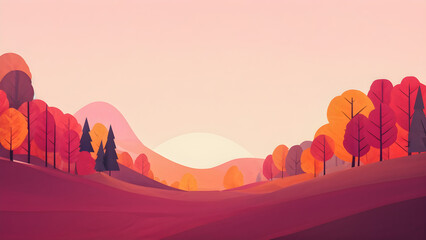 cartoon vector style landscape in muted hues
