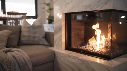 Naklejka premium The beautiful marble finish of the compact corner fireplace adds a touch of luxury to this living room space. 2d flat cartoon.