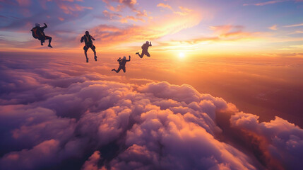 Sunset Skydiving Adventure - Exhilarating Group Formation - Powered by Adobe