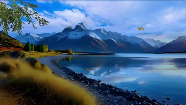 Forest with river nature landscape view. AI generated image