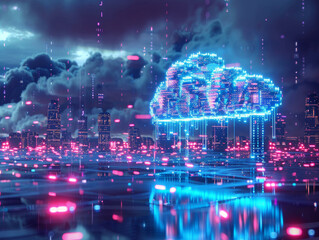 cybersecurity database concept, futuristic, neon, cloud conceptua - ai