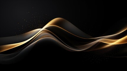 Elegant gold wave textures on a black background, ideal for sophisticated advertising or gala event invitations,