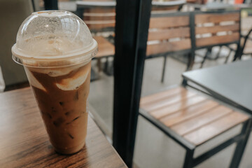 mocha float on a wooden table