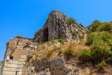 Archaeological excavations in the city of Ephesus. Background with selective focus and copy space