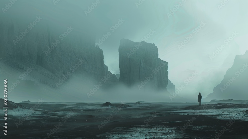 Poster a somber figure stands alone in a desolate landscape representing the isolated mindset that could re