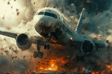 Airplane crash. Background with selective focus and copy space