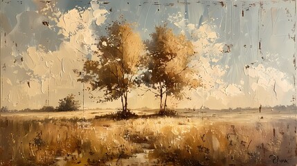 Abstract Oil painting impasto features landscape with rustic forest wall art, moody vintage farmhouse  style digital art print, wallpaper, background