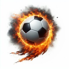 Naklejka premium Soccer ball flying on fire isolated on a white background