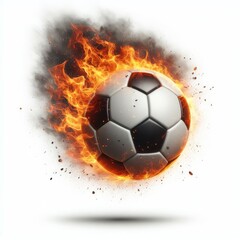 Naklejka premium Soccer ball flying on fire isolated on a white background