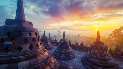 Borobudur temple in Java, Indonesia sunset Ai generated