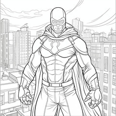 Obraz premium coloring page for kids, fully masked male superhero , no shadow, low detail, thick lines