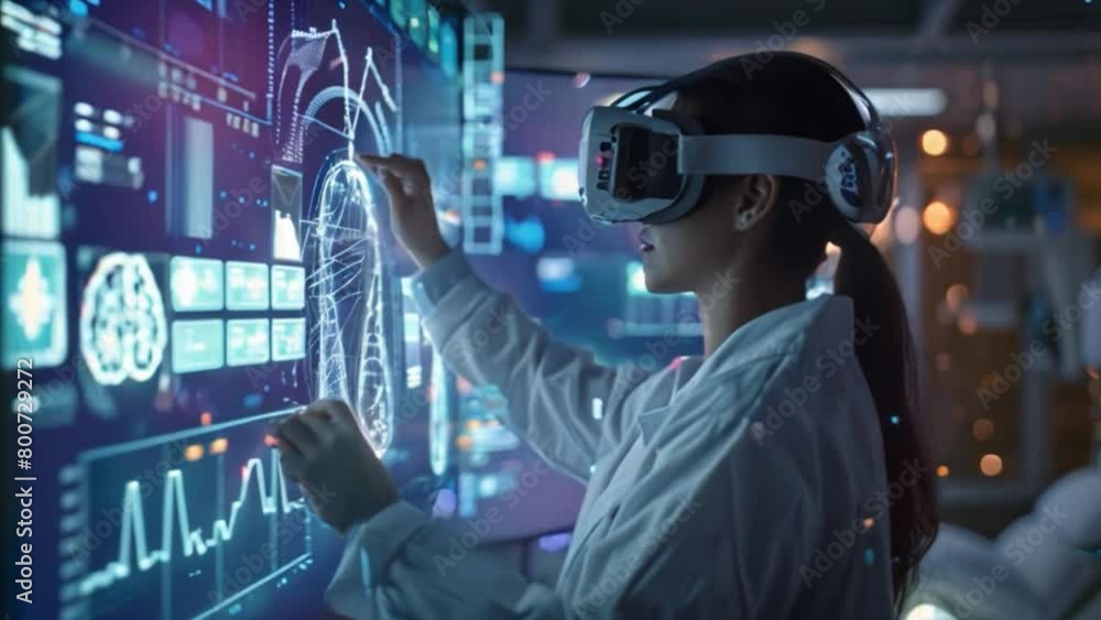 Poster medical professional using virtual reality interface for analysis