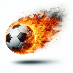 Fototapeta premium Soccer ball flying on fire isolated on a white background
