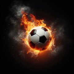 Fototapeta premium Soccer ball flying on fire isolated on a black background