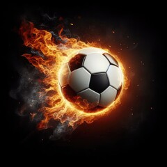Naklejka premium Soccer ball flying on fire isolated on a black background