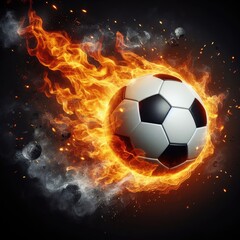 Naklejka premium Soccer ball flying on fire isolated on a black background