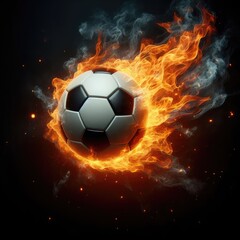 Fototapeta premium Soccer ball flying on fire isolated on a black background