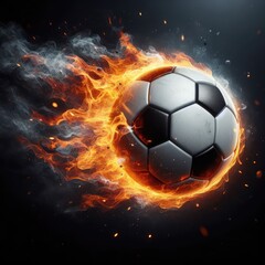 Naklejka premium Soccer ball flying on fire isolated on a black background