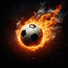 Fototapeta premium Soccer ball flying on fire isolated on a black background