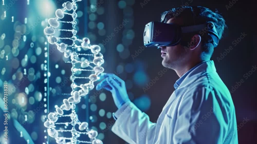 Poster Scientist Exploring Genetic Data Through Virtual Reality in Laboratory