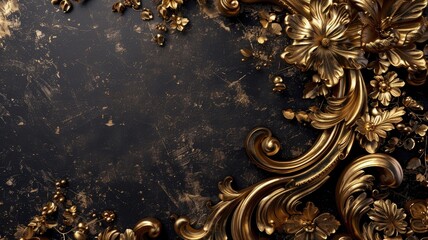 Luxurious gold ornate floral patterns on dark background