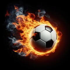 Fototapeta premium Soccer ball flying on fire isolated on a black background