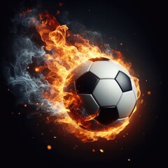 Fototapeta premium Soccer ball flying on fire isolated on a black background