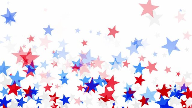 Red white and blue stars floating upwards on white and black backgrounds for USA celebrations like 4th of July Memorial Day Veteran s Day or other patriotic US American holidays